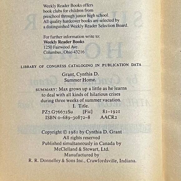 Summer Home by Cynthia D. Grant Vintage 1981 Weekly Reader Hard Cover Book - Picture 12 of 16